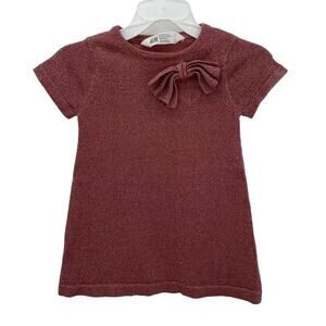 Rose pink Sparkle Dress Short Sleeve With Bow 18 2t Party Holiday Family Pics